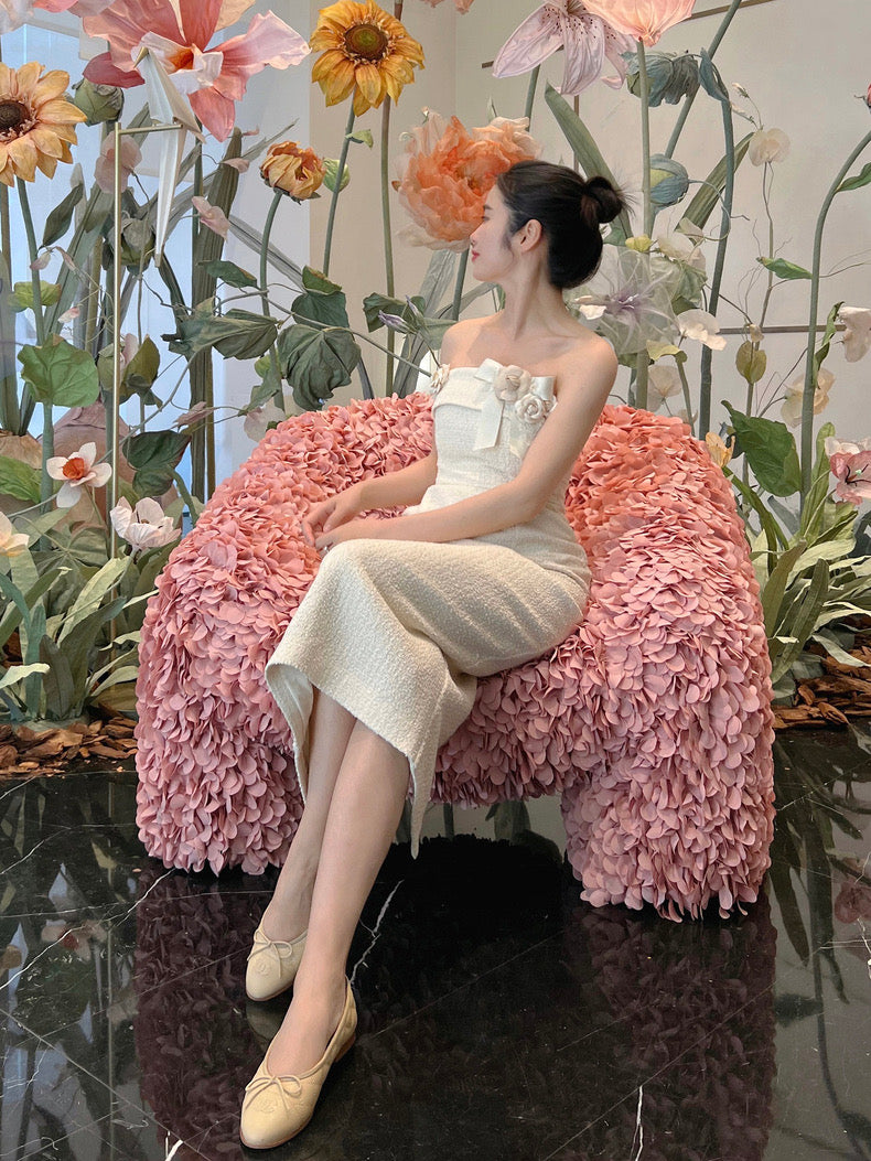 Beige So Rose Midi Dress
