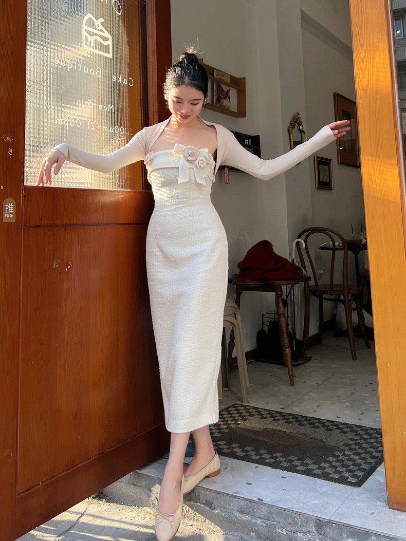 Beige So Rose Midi Dress