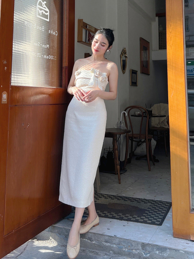 Beige So Rose Midi Dress