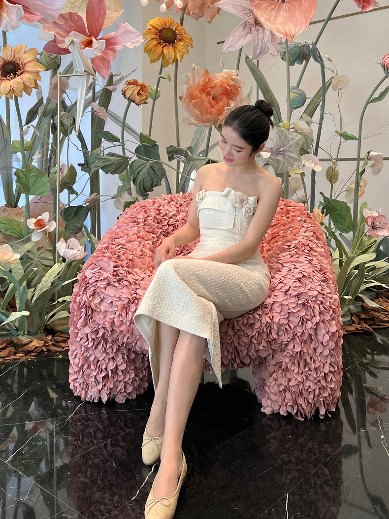 Beige So Rose Midi Dress