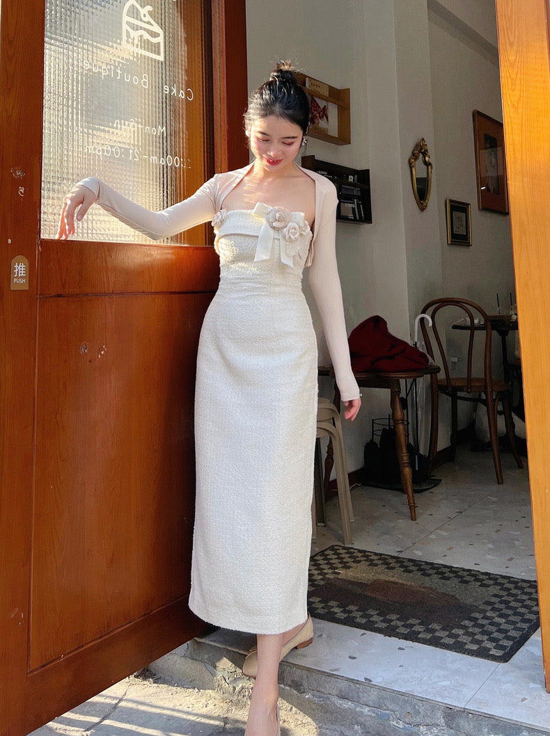 Beige So Rose Midi Dress
