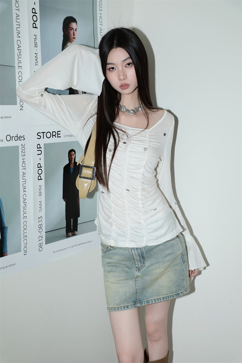 Rhinestone Long Sleeve Blouse